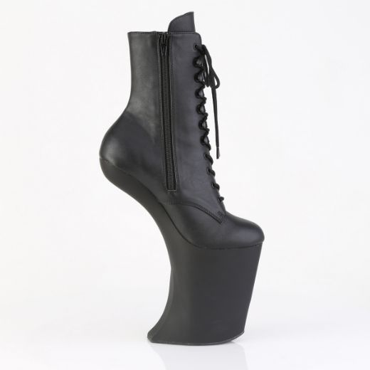 Product image of Pleaser BEWITCHED-1020 Blk Faux Leather/Blk Matte 9 Inch Heelless 4 Inch PF Lace-Up Front Ankle Boot Inside Zip