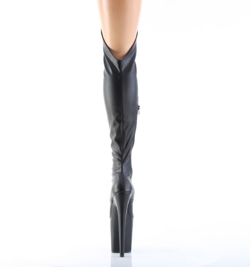 Product image of Pleaser FLAMINGO-3014 Blk Str. Faux Leather/Blk Matte 8 Inch Heel 4 Inch PF Lace-Up Front OTK Boot 2/3 Side Zip