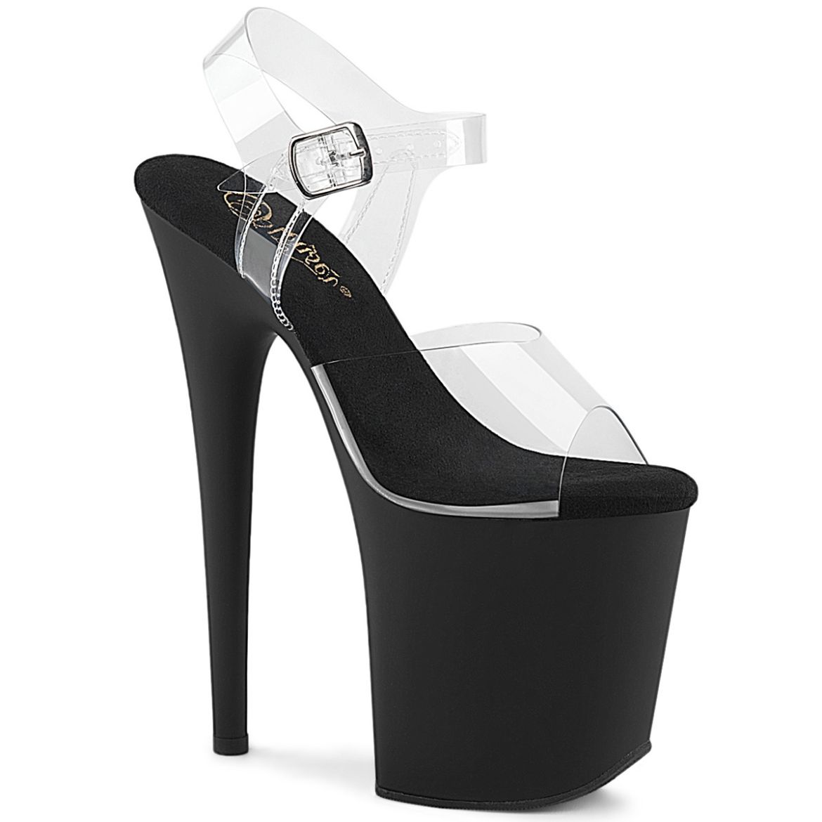 Product image of Pleaser FLAMINGO-808 Clr/Blk Matte 8 Inch Heel 4 Inch PF Ankle Strap Sandal