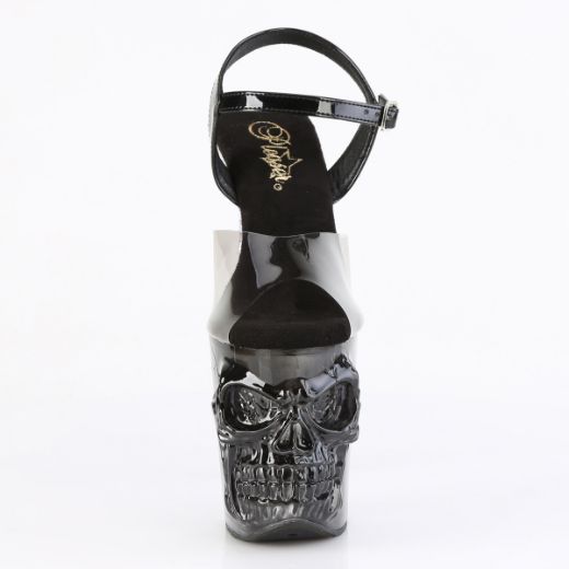 Product image of Pleaser RAPTURE-808T-1 Smoke-Blk/Blk-Clr Ombre 8 Inch Finger Bone Heel 4 Inch Skull PF Ombre Ankle Strap Sandal