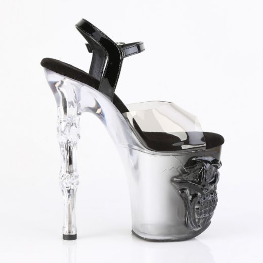 Product image of Pleaser RAPTURE-808T-1 Smoke-Blk/Blk-Clr Ombre 8 Inch Finger Bone Heel 4 Inch Skull PF Ombre Ankle Strap Sandal