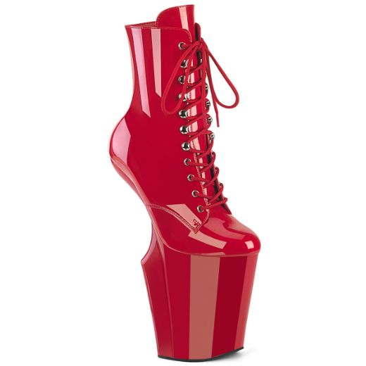 Product image of Pleaser WORSHIP-1020 Red Pat/Red 10 Inch Heelless 4 3/4 Inch PF Lace-Up Front Ankle Boot Inside Zip