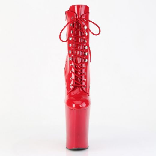 Product image of Pleaser WORSHIP-1020 Red Pat/Red 10 Inch Heelless 4 3/4 Inch PF Lace-Up Front Ankle Boot Inside Zip