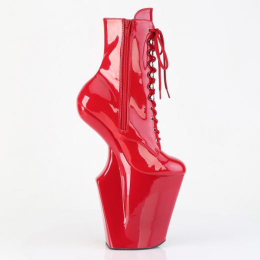 Product image of Pleaser WORSHIP-1020 Red Pat/Red 10 Inch Heelless 4 3/4 Inch PF Lace-Up Front Ankle Boot Inside Zip