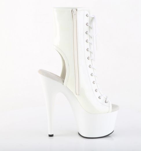 Product image of Pleaser ADORE-1016 Wht Pat/Wht 7 Inch Heel 2 3/4 Inch PF Open Toe/Heel Ankle Boot Side Zip