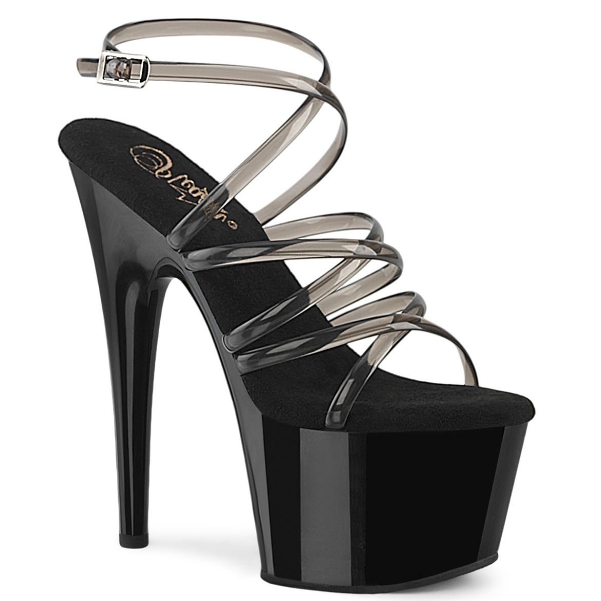 Product image of Pleaser ADORE-706 Smoke/Blk 7 Inch Heel 2 3/4 Inch PF Criss Cross Ankle Strap Sandal