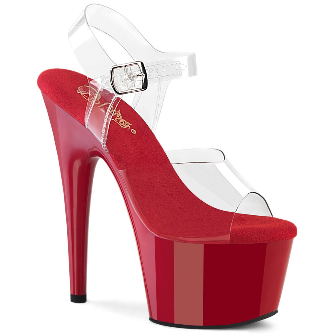 Product image of Pleaser ADORE-708 Clr/Red 7 Inch Heel 2 3/4 Inch PF Ankle Strap Sandal