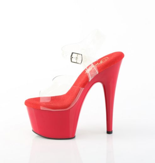 Product image of Pleaser ADORE-708 Clr/Red 7 Inch Heel 2 3/4 Inch PF Ankle Strap Sandal