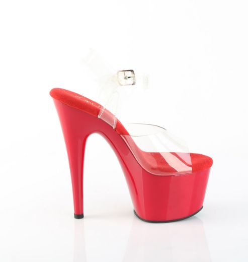 Product image of Pleaser ADORE-708 Clr/Red 7 Inch Heel 2 3/4 Inch PF Ankle Strap Sandal