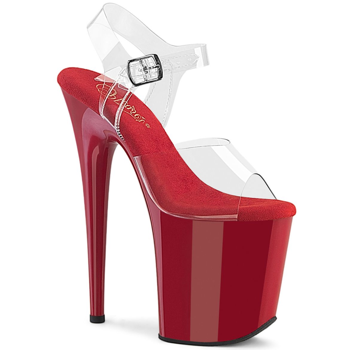 Product image of Pleaser FLAMINGO-808 Clr/Red 8 Inch Heel 4 Inch PF Ankle Strap Sandal