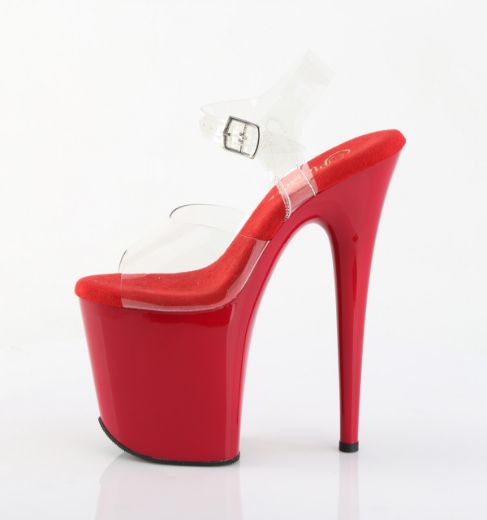 Product image of Pleaser FLAMINGO-808 Clr/Red 8 Inch Heel 4 Inch PF Ankle Strap Sandal