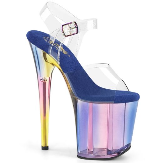 Product image of Pleaser FLAMINGO-808HT Clr/Blue Multi Tinted 8 Inch Heel 4 Inch Tinted PF Ankle Strap Sandal