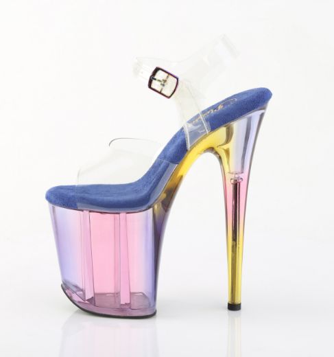 Product image of Pleaser FLAMINGO-808HT Clr/Blue Multi Tinted 8 Inch Heel 4 Inch Tinted PF Ankle Strap Sandal