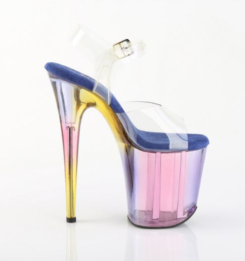 Product image of Pleaser FLAMINGO-808HT Clr/Blue Multi Tinted 8 Inch Heel 4 Inch Tinted PF Ankle Strap Sandal