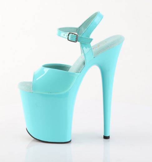 Product image of Pleaser FLAMINGO-809 Aqua Pat/Aqua 8 Inch Heel 4 Inch PF Ankle Strap Sandal