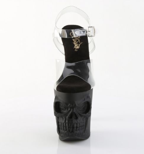 Product image of Pleaser RAPTURE-808 Clr/Blk Matte 8 Inch Finger Bone Heel 4 Inch Skull PF Ankle Strap Sandal