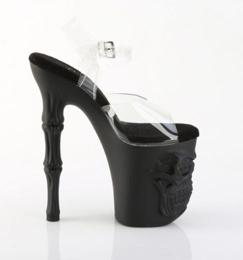 Product image of Pleaser RAPTURE-808 Clr/Blk Matte 8 Inch Finger Bone Heel 4 Inch Skull PF Ankle Strap Sandal