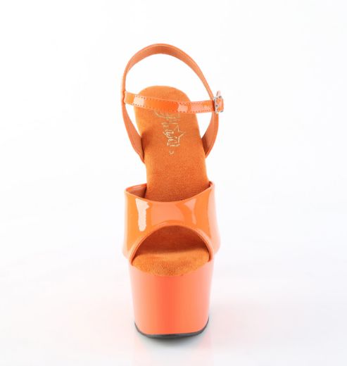 Product image of Pleaser ADORE-709 Orange Pat/Orange 7 Inch Heel 2 3/4 Inch PF Ankle Strap Sandal