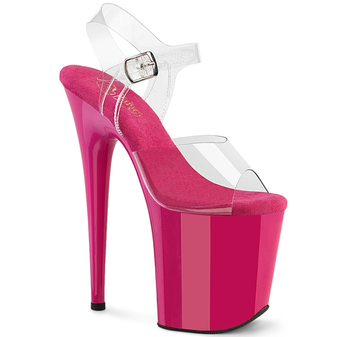 Product image of Pleaser FLAMINGO-808 Clr/H. Pink 8 Inch Heel 4 Inch PF Ankle Strap Sandal