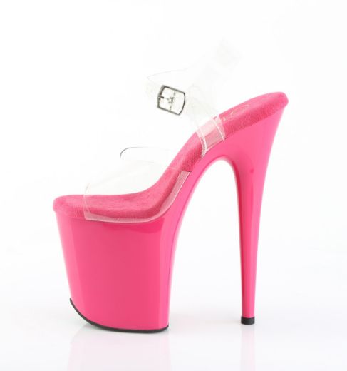 Product image of Pleaser FLAMINGO-808 Clr/H. Pink 8 Inch Heel 4 Inch PF Ankle Strap Sandal