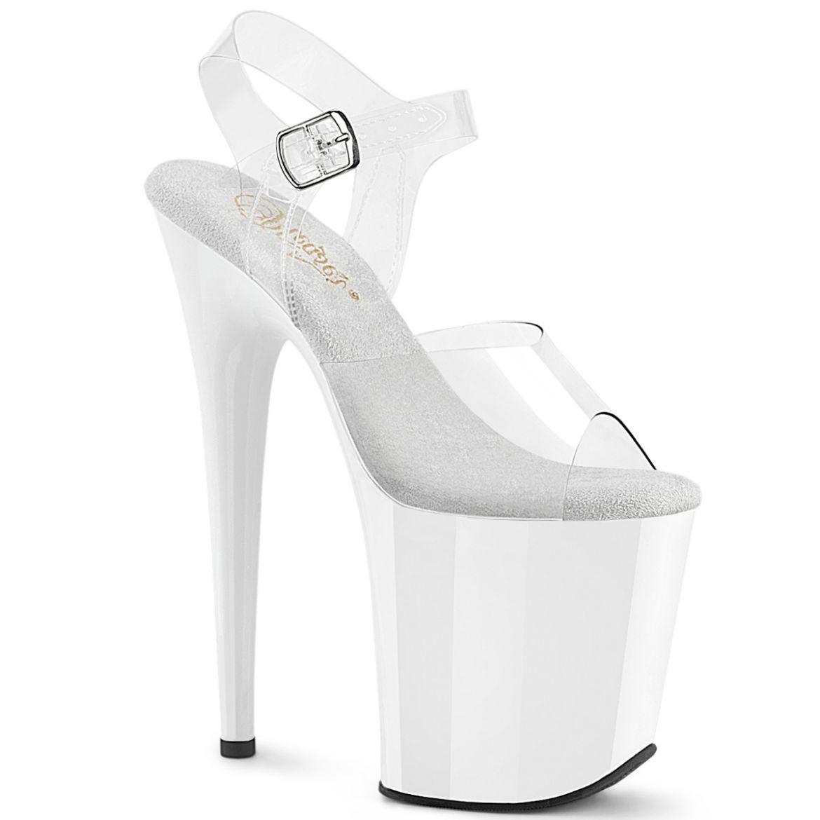 Product image of Pleaser FLAMINGO-808 Clr/Wht 8 Inch Heel 4 Inch PF Ankle Strap Sandal