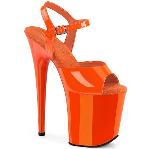 Product image of Pleaser FLAMINGO-809 Orange Pat/Orange 8 Inch Heel 4 Inch PF Ankle Strap Sandal