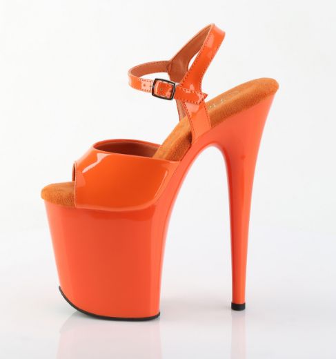 Product image of Pleaser FLAMINGO-809 Orange Pat/Orange 8 Inch Heel 4 Inch PF Ankle Strap Sandal