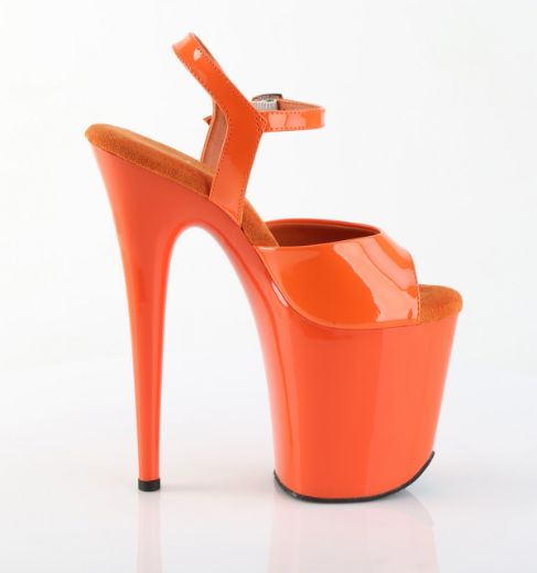 Product image of Pleaser FLAMINGO-809 Orange Pat/Orange 8 Inch Heel 4 Inch PF Ankle Strap Sandal