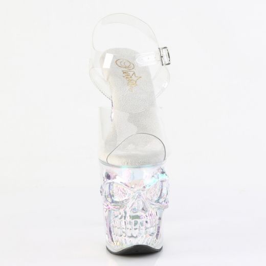 Product image of Pleaser RAPTURE-808HT Clr/Holo Tinted 8 Inch Finger Bone Heel 4 Inch Tinted Skull PF Ankle Strap Sandal