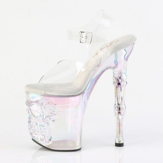 Product image of Pleaser RAPTURE-808HT Clr/Holo Tinted 8 Inch Finger Bone Heel 4 Inch Tinted Skull PF Ankle Strap Sandal