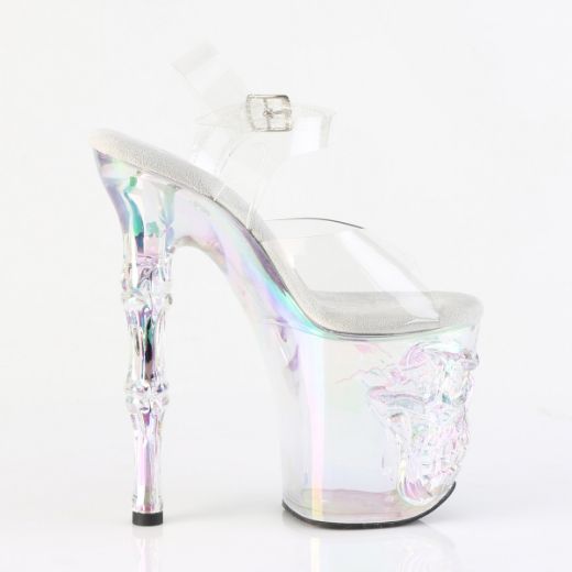 Product image of Pleaser RAPTURE-808HT Clr/Holo Tinted 8 Inch Finger Bone Heel 4 Inch Tinted Skull PF Ankle Strap Sandal