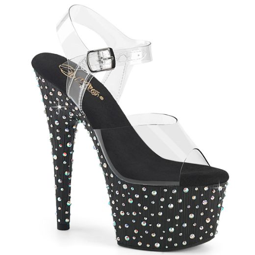 Product image of Pleaser STARDANCE-708 Clr/Blk-Slv Multi RS 7 Inch Heel 2 3/4� PF Ankle Strap Sandal