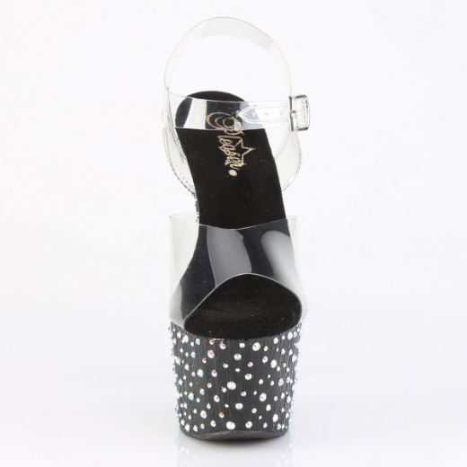 Product image of Pleaser STARDANCE-708 Clr/Blk-Slv Multi RS 7 Inch Heel 2 3/4� PF Ankle Strap Sandal