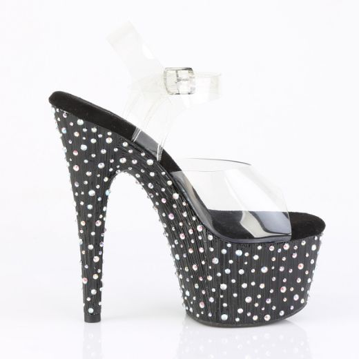 Product image of Pleaser STARDANCE-708 Clr/Blk-Slv Multi RS 7 Inch Heel 2 3/4� PF Ankle Strap Sandal