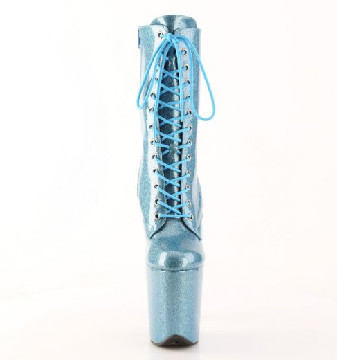 Product image of Pleaser FLAMINGO-1040GP B. Blue Glitter Pat/M 8 Inch Heel 4 Inch PF Lace Up Front Ankle Boot Side Zip