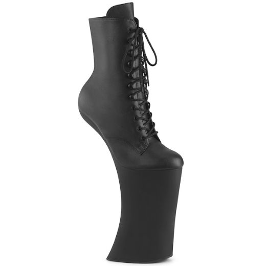 Product image of Pleaser FORBIDDEN-1020 Blk Faux Leather/Blk Matte 11 Inch Heelless 6 1/4 Inch PF Lace-Up Front Ankle Boot Inside Zip