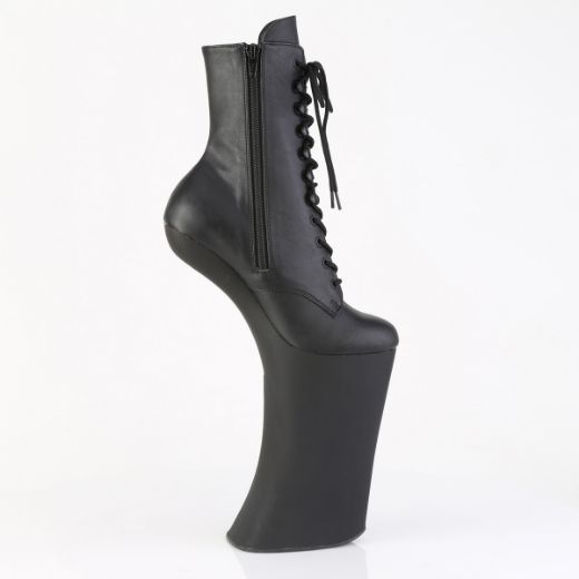 Product image of Pleaser FORBIDDEN-1020 Blk Faux Leather/Blk Matte 11 Inch Heelless 6 1/4 Inch PF Lace-Up Front Ankle Boot Inside Zip