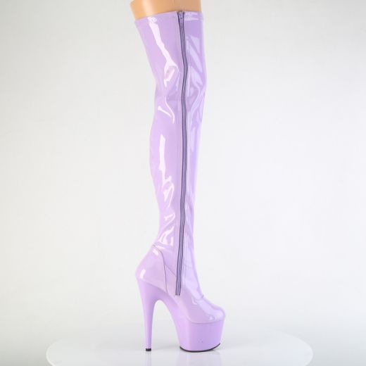 Product image of Pleaser ADORE-3000 Lavender Str. Pat/Lavender 7 Inch Heel 2 3/4 Inch PF Stretch Thigh Boot Side Zip