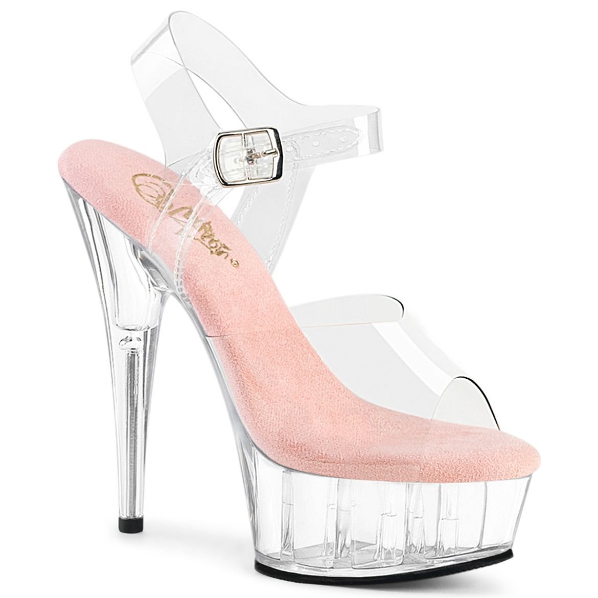 Product image of Pleaser DELIGHT-608 Clr-B. Pink/Clr 6 Inch Heel 1 3/4 Inch PF Ankle Strap Sandal