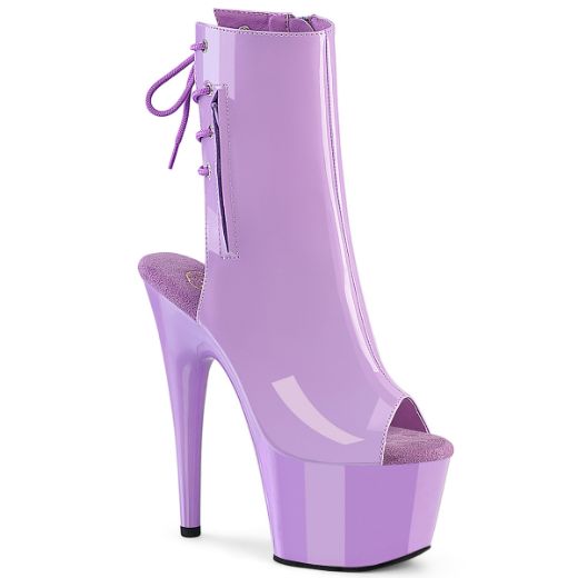 Product image of Pleaser ADORE-1018 Lavender Pat/Lavender 7 Inch Heel 2 3/4 Inch PF Open Toe/Heel Ankle Boot Side Zip