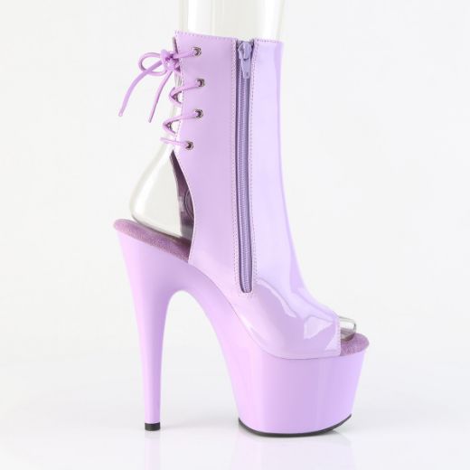 Product image of Pleaser ADORE-1018 Lavender Pat/Lavender 7 Inch Heel 2 3/4 Inch PF Open Toe/Heel Ankle Boot Side Zip