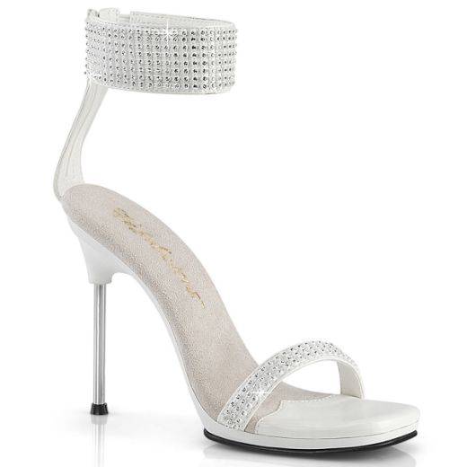 Product image of Fabulicious CHIC-40 Wht Faux Leather-RS/Wht 4 1/2 Inch Heel 1/4 Inch PF Ankle Strap Sandal w/RS Back Zip