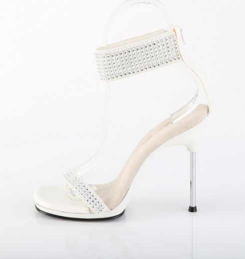 Product image of Fabulicious CHIC-40 Wht Faux Leather-RS/Wht 4 1/2 Inch Heel 1/4 Inch PF Ankle Strap Sandal w/RS Back Zip