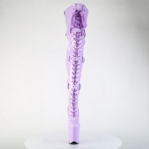 Product image of Pleaser FLAMINGO-3028 Lavender Str. Pat/Lavender 8 Inch Heel 4 Inch PF Lace-Up Front Thigh Boot Side Zip