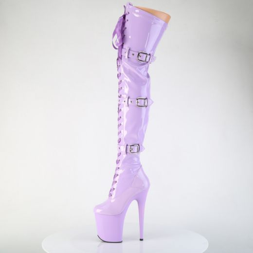 Product image of Pleaser FLAMINGO-3028 Lavender Str. Pat/Lavender 8 Inch Heel 4 Inch PF Lace-Up Front Thigh Boot Side Zip