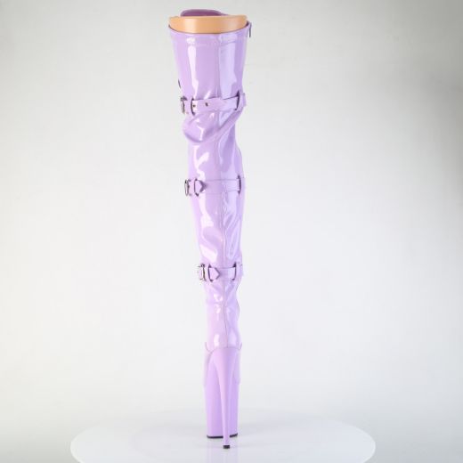 Product image of Pleaser FLAMINGO-3028 Lavender Str. Pat/Lavender 8 Inch Heel 4 Inch PF Lace-Up Front Thigh Boot Side Zip