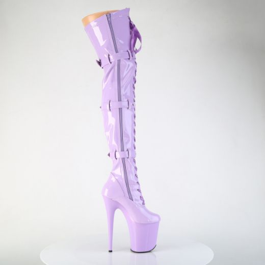 Product image of Pleaser FLAMINGO-3028 Lavender Str. Pat/Lavender 8 Inch Heel 4 Inch PF Lace-Up Front Thigh Boot Side Zip