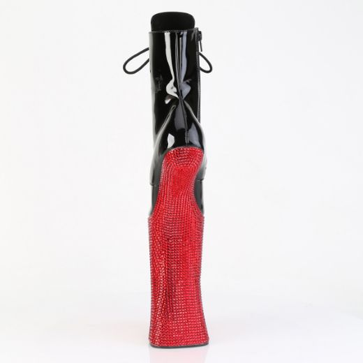 Product image of Pleaser FORBIDDEN-1020BEJ Blk Pat/Red RS 11 Inch Heelless 6 1/4 Inch PF Lace-Up Ankle Boot w/RS Side Zip