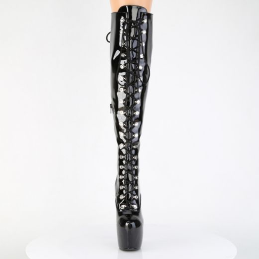 Product image of Pleaser JUBILANT-3012 Blk Str. Pat 7 Inch Heel 3 Inch Concealed PF Over-The-Knee Boot Side Zip