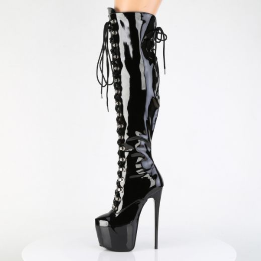 Product image of Pleaser JUBILANT-3012 Blk Str. Pat 7 Inch Heel 3 Inch Concealed PF Over-The-Knee Boot Side Zip